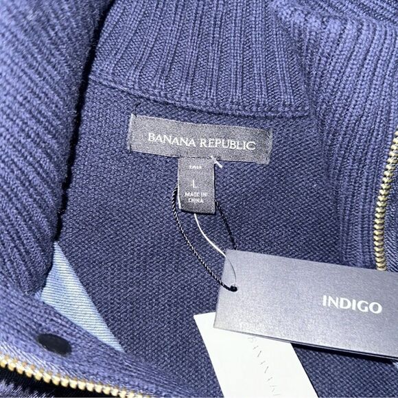 BR LT Indigo Denim Front Knit Full Zip Snap Front Mock Neck Cardigan - Picture 11 of 14